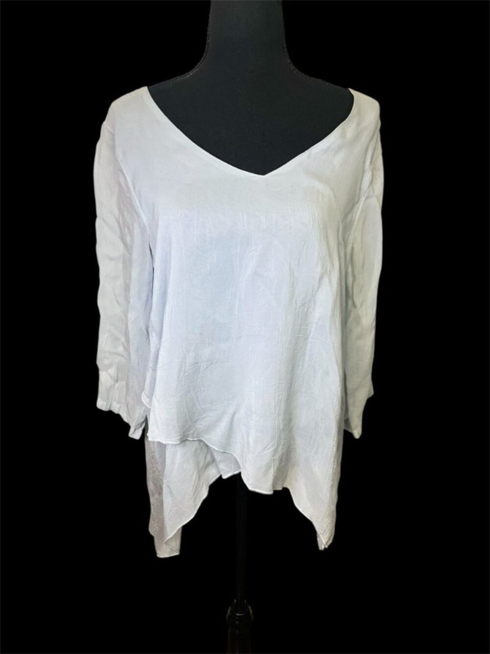 Click Color Me Cotton Rayon Steel Blue 3/4 Sleeve Blouse Sz L Lagenlook V Neck